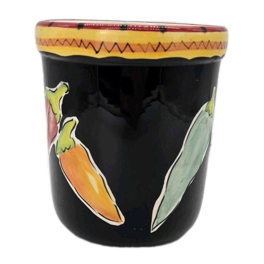Hausenware Handpainted Clay Jalapeno Open Crock Utensil Holder Red Yellow 7x5"